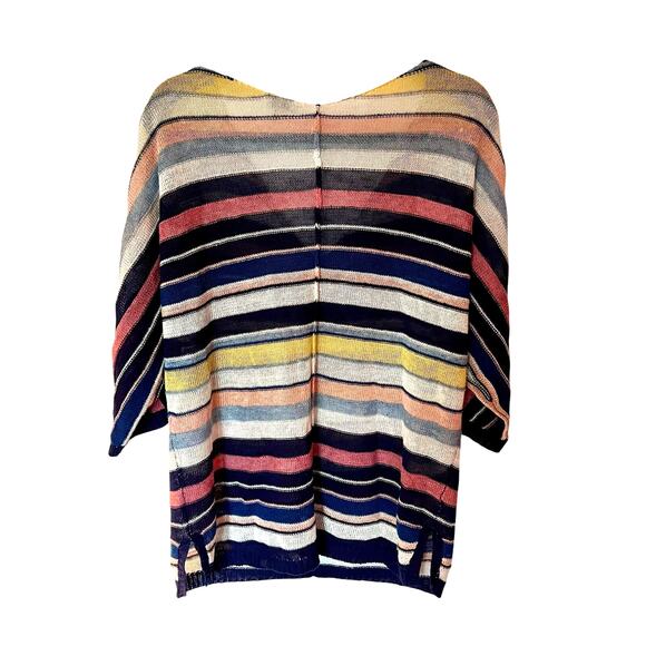 Ecru 100% Linen Open Weave Oversized Striped Sweater SZ XS - Picture 2 of 6